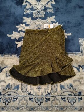 Michael Kors Metallic Olive-Gold Flared Skirt